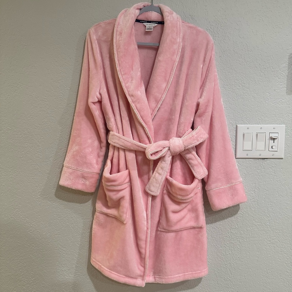Liz Claiborne Plush Fleece Robe Pink Belted Long Sleeve Size S - Picture 2 of 12